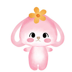 cute pink bunny, adorable rabbit girl, smile, happy, heart, gift, give