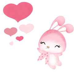 cute pink bunny, adorable rabbit girl, smile, happy, heart, gift, give