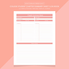 College Student Chapter Summary Sheet | Student Planner Notebook Printable Template