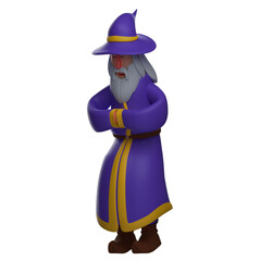  3D illustration. 3D Cartoon Character Witch cupping her hands. with a half-bent body position. wearing a cool conical hat. 3D Cartoon Character