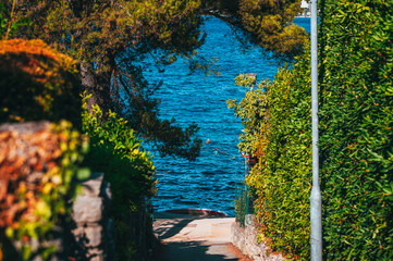 Summer Vacation in Croatia. Picturesque sea Adriatic coast of Croatia. View on cape Jadran.