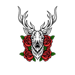 Deer head with roses vector illustration
