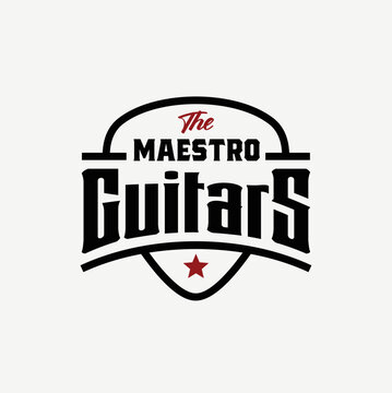 Instrument Guitar Pick Emblem for Rock Music Band or Guitarist Logo Label logo design 
