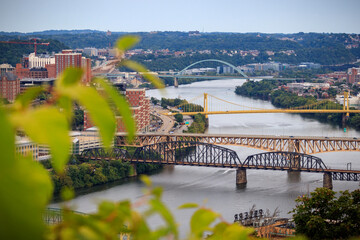 Naklejka premium Bridges over a river in the American Midwest