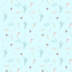 simple seamless pattern with leaves. seamless leaves pattern with light blue background. seamless pattern