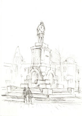 old monument in the square sketch - 543596505