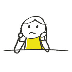Worried girl thinking about some problem. Creative illustration with a sad woman.