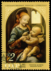 Vintage  postage stamp. Picture Leonardo da Vinci, Madonna Benua.