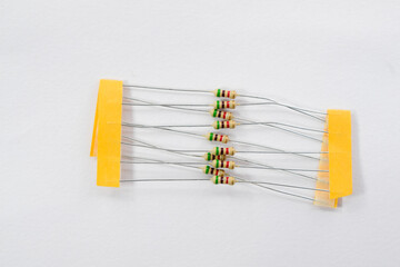 Carbon resistors used in electronic industry. Resistors are used in all electronic items. color coding resistors. 