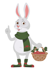 Rabbit with basket of carrots wearing scarves