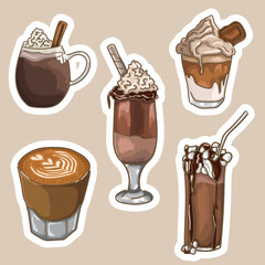Stickers sweet coffee drinks. Made in vector graphics.