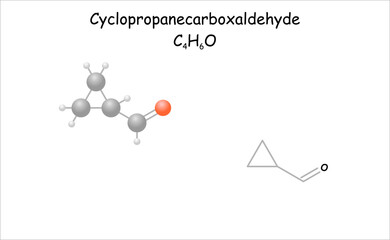 Stylized molecule model/structural formula of cyclopropanecarboxaldehyde.