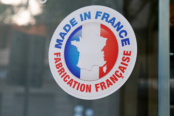 made in france text sign store means french fabrication francaise on windows stickers facade shop