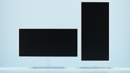 horizontal and vertical screen monitor template with black screen and blue background