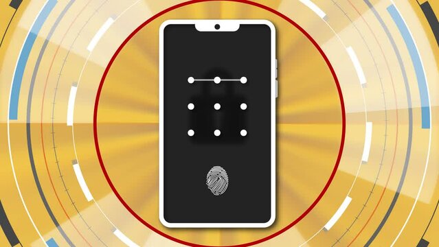 Smartphone pattern lock and fingerprint recognition lock. The concept of Smartphone hacking crime risk.
