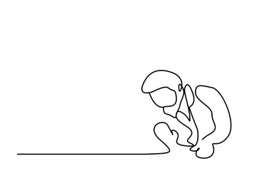 happy old man waving hand one line concept