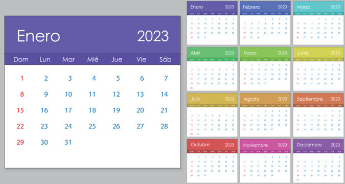Calendar 2023 on Spanish language, week start on Sunday.