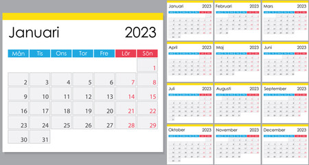Calendar 2023 on Swedish language, week start on Monday