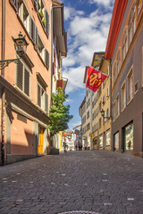 Fototapeta na wymiar View of the street in old town in Zurich