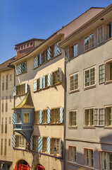 Naklejka premium View of the old balcony on the building in old town in Zurich
