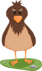 Brown forest bird on white background, cartoon style