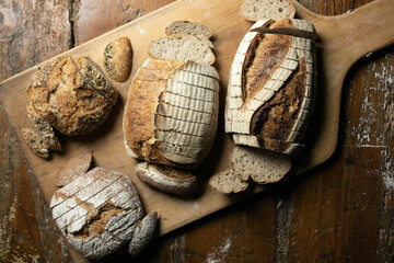 Fototapeta na wymiar Artisan breads on a wooden table
