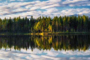 Beautiful evening landscape by the lake near Dorotea, Sweden