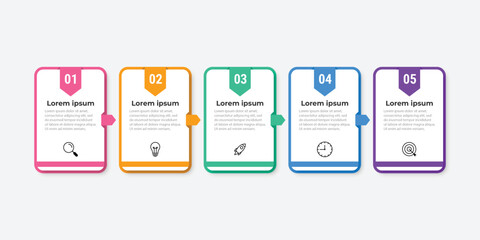 Business infographic thin line process with square template design with icons and 5 options or steps. Vector illustration.