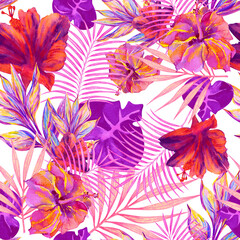 Seamless watercolor tropic floral pattern
