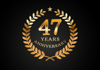 Vector graphic of Anniversary celebration background. 47 years golden anniversary logo with laurel wreath on black background. Good design for wedding party event, birthday, invitation, brochure, etc