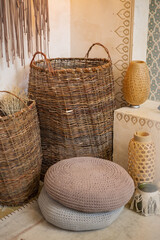 large wicker baskets near the wall middle east home interior details
