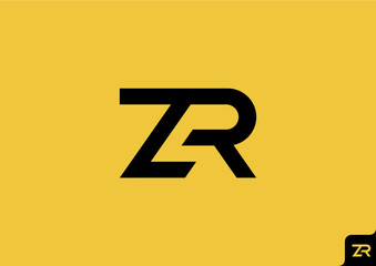 letter ZR logo design with abstract geometry concept, black color, mustard yellow background.