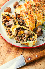 Homemade traditional mushroom pie.