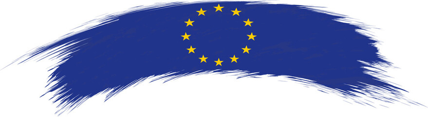 Flag of European Union in rounded grunge brush stroke.