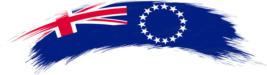 Flag of Cook Islands in rounded grunge brush stroke.