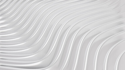 White background stripes 3D wavy pattern, elegant abstract striped pattern, interesting architectural minimal white grey backdrop, 3D render illustration.