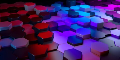 hexagonal floor tiles and reflections of multi-colored light sources. 3d render