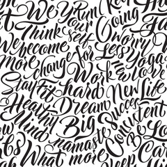 Health, Fitness and Yoga Quotes Lettering  Seamless Pattern