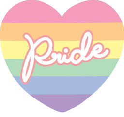 筆記体でプライドと描かれた虹色のハートマークのアイコンイラスト素材　LGBT