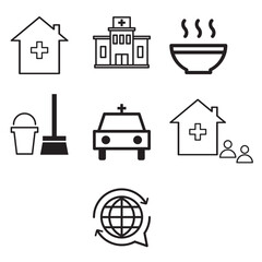 Medical cleaning services black and white icons
