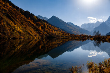 Beautiful lake in the mountains in autumn