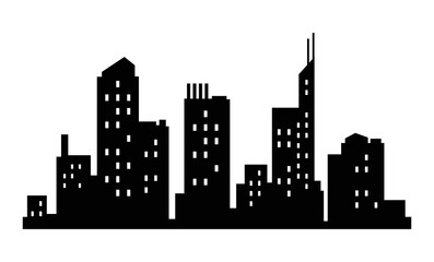 Obraz premium Vector city silhouette. Modern urban landscape. High building with windows. Illustration on white background