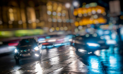 fast moving cars in the night city