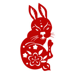 2023 Chinese New Year of Paper Cutting Hare Icon for Banner Illustration. Funny animal symbol of the year Rabbit.