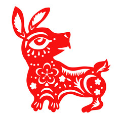 2023 Chinese New Year of Paper Cutting Hare Icon for Banner Illustration. Funny animal symbol of the year Rabbit.