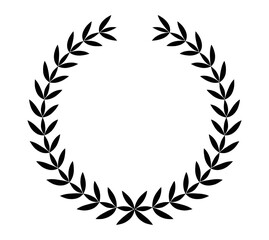 Vintage laurel wreath. Black silhouette circular sign depicting an award achievement heraldry, nobility, emblem. Laurel wreath award, winning, prize or victory