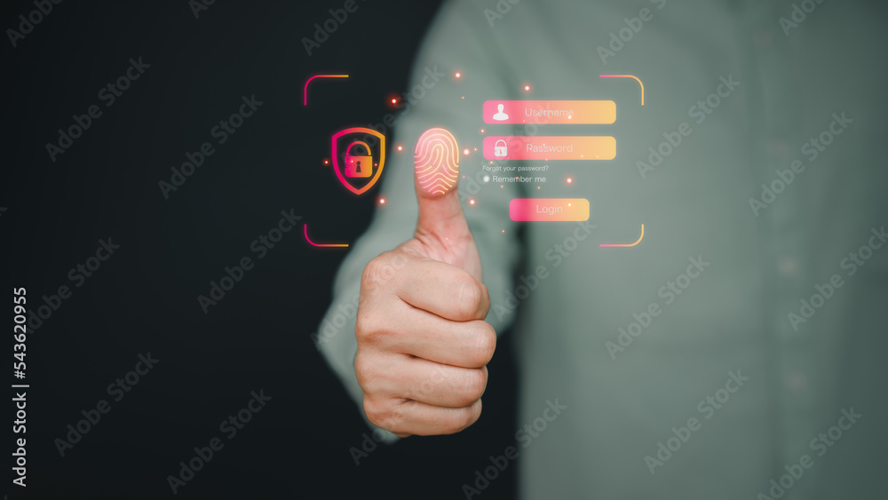 Leinwandbilder Man login with fingerprint scanning technology. Security concepts and fingerprint password control in the technology of the future.