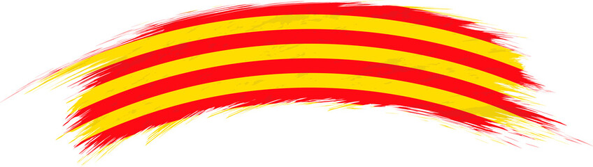 Flag of Catalonia in rounded grunge brush stroke. - obrazy, fototapety, plakaty
