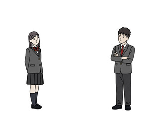 考える学生の男女のイラスト　中高生の生徒