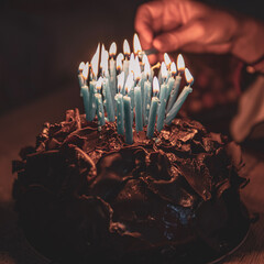 burning candles on a cake